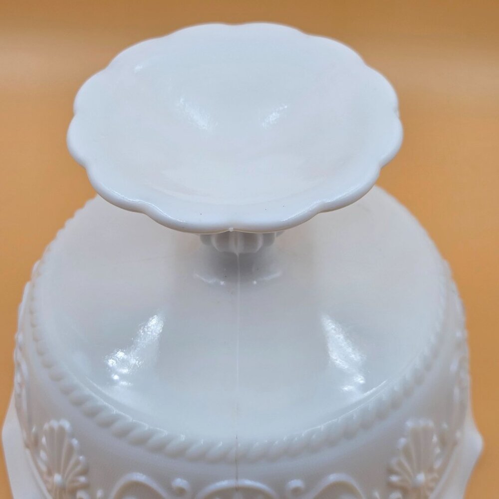 Indiana Glass Medallion Milk Glass Compote Pedestal Bowl - Picture 5 of 7